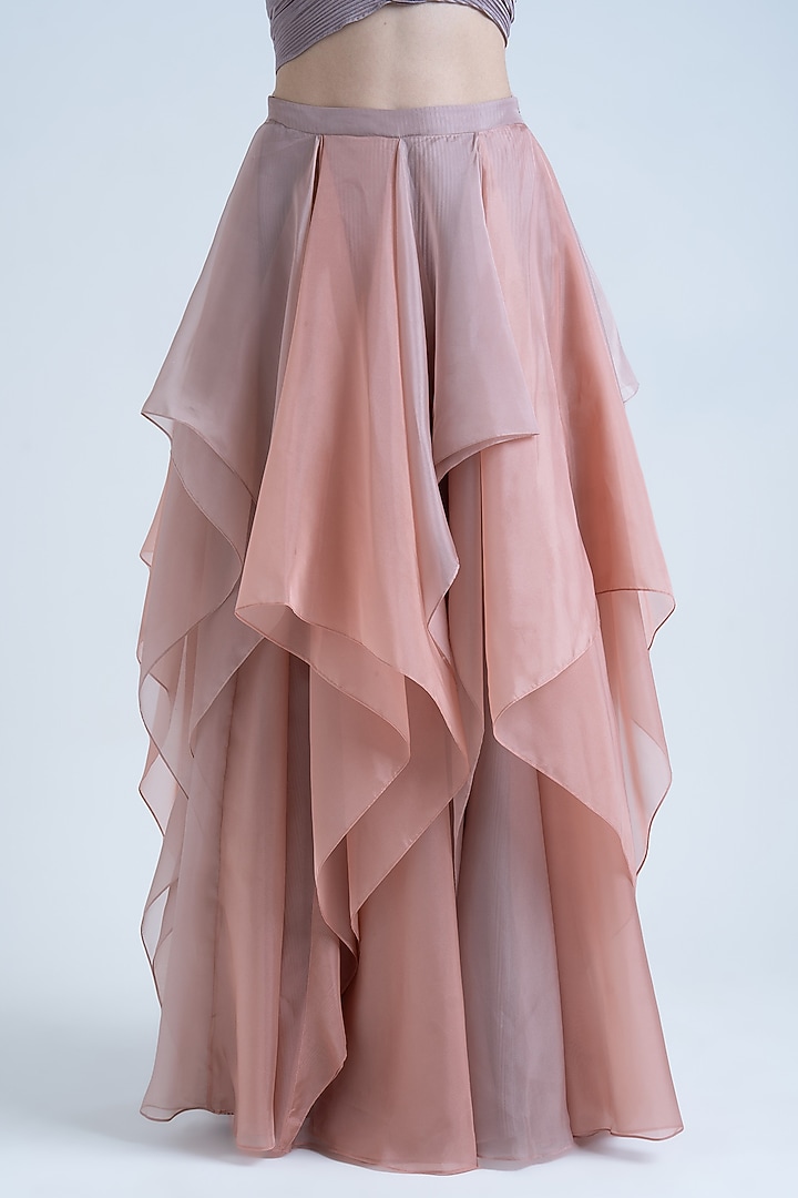 Dark Pale Lavender & Peach Pleated Lehenga Set by Naina Seth at Pernia's Pop Up Shop