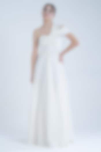 White Cotton & Moss Crepe Lace One-Shoulder Party Wear Gown by Naina Seth at Pernia's Pop Up Shop