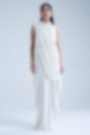 White Moss Crepe Embellished Co-Ord Set by Naina Seth at Pernia's Pop Up Shop