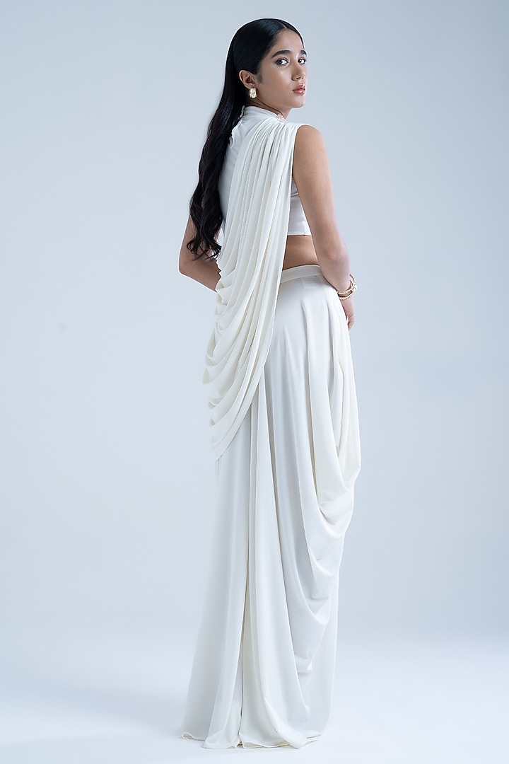 White Moss Crepe Embellished Co-Ord Set by Naina Seth at Pernia's Pop Up Shop