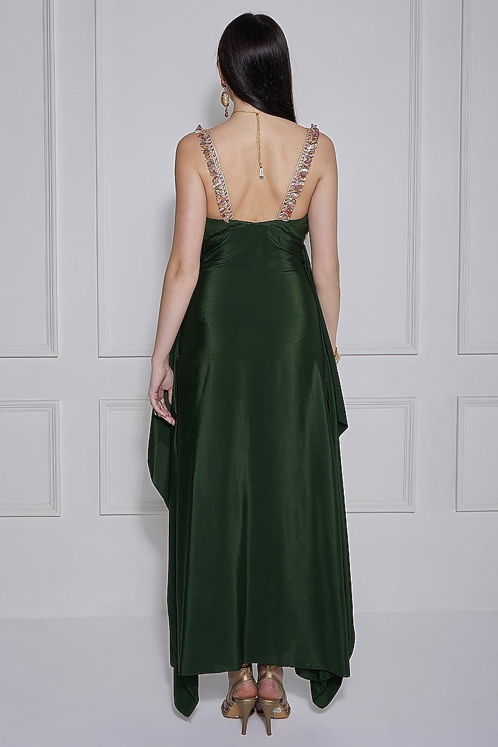 Mehndi Green Crepe Gota Work Party Wear Gown by Naina Seth at Pernia's Pop Up Shop