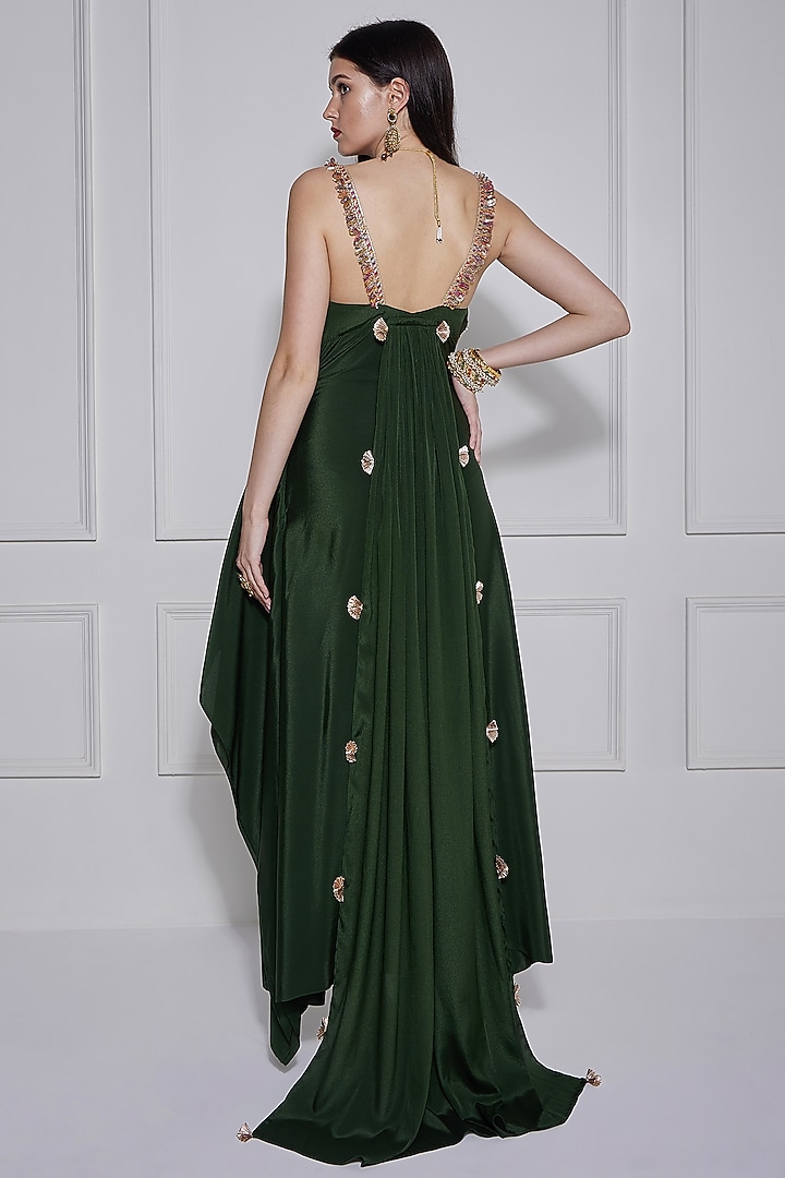 Mehndi Green Crepe Gota Work Party Wear Gown by Naina Seth at Pernia's Pop Up Shop 2026 Mehndi Green Crepe Gota Work Party Wear Gown by Naina Seth at Pernia's Pop Up Shop 2026
