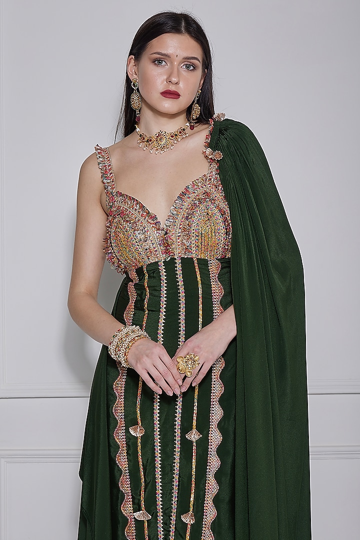 Mehndi Green Crepe Gota Work Party Wear Gown by Naina Seth at Pernia's Pop  Up Shop 2026