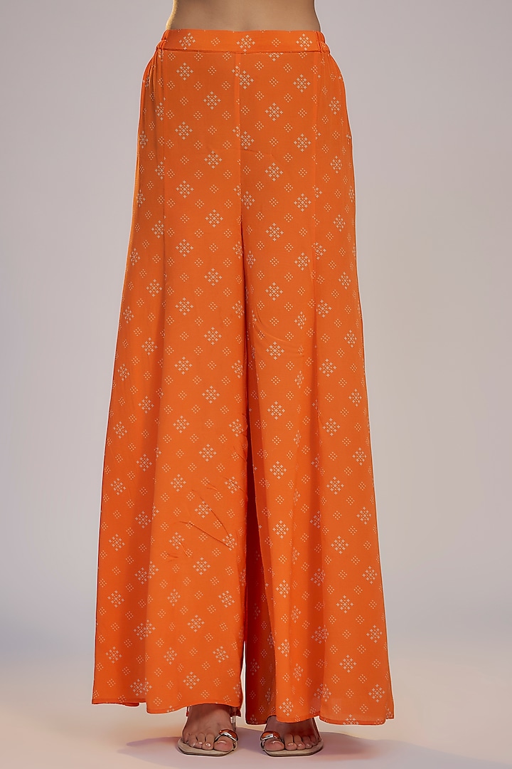 Orange Georgette Printed & Sequins Embroidered Jacket Set by Nadima Saqib at Pernia's Pop Up Shop