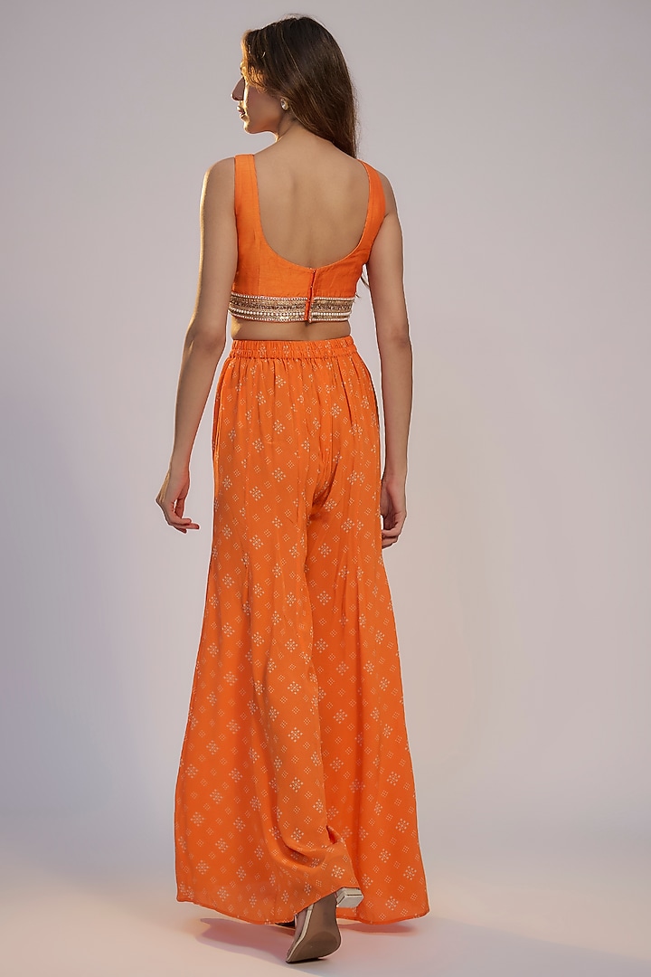 Orange Georgette Printed & Sequins Embroidered Jacket Set by Nadima Saqib at Pernia's Pop Up Shop