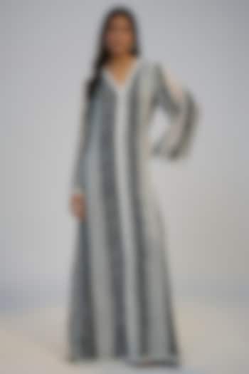 Black Crepe Printed Kaftan Vacation Dress by Nadima Saqib at Pernia's Pop Up Shop