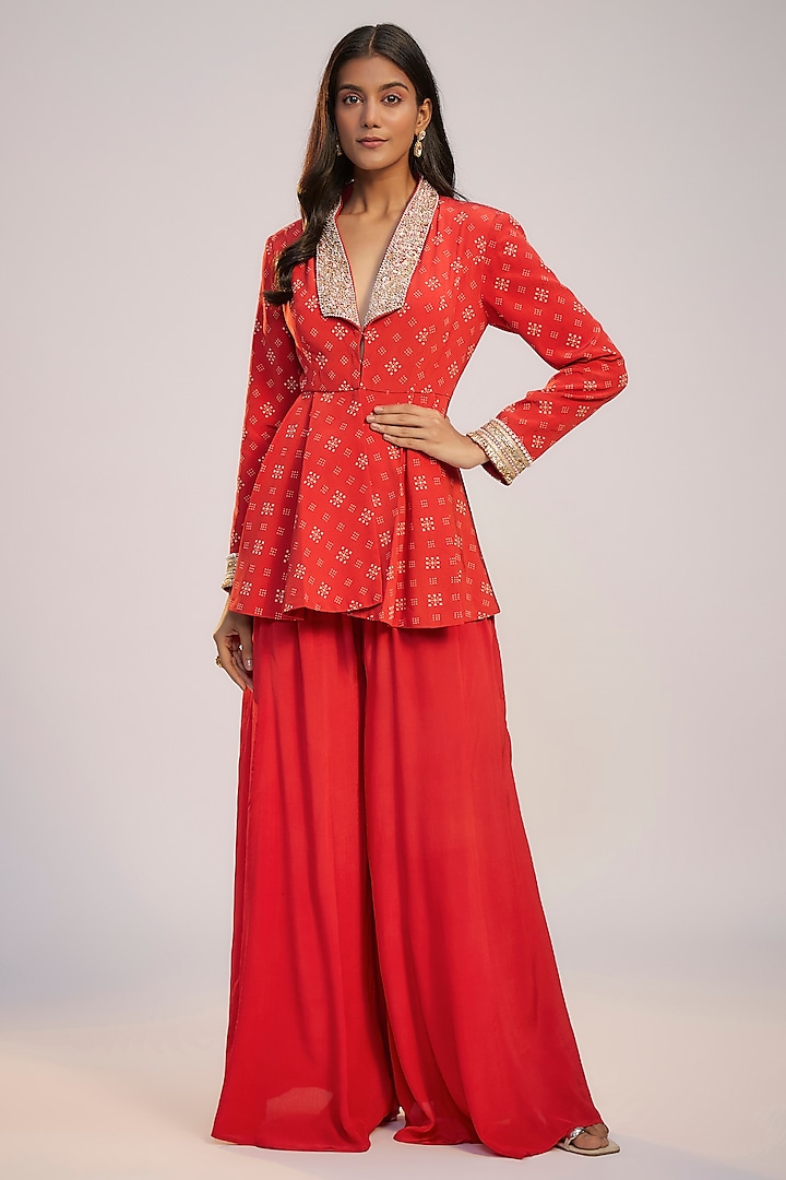 Red Crepe Wedding Sharara Set by Nadima Saqib at Pernia's Pop Up Shop