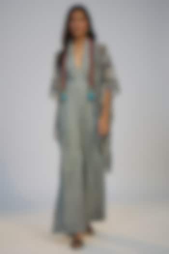 Black Cotton Crush Printed Jumpsuit With Cape by Nadima Saqib at Pernia's Pop Up Shop