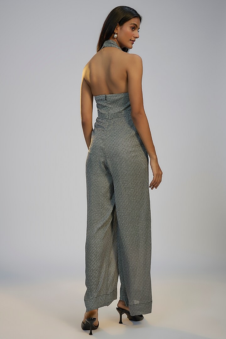 Black Cotton Crush Printed Jumpsuit With Cape by Nadima Saqib at Pernia's Pop Up Shop