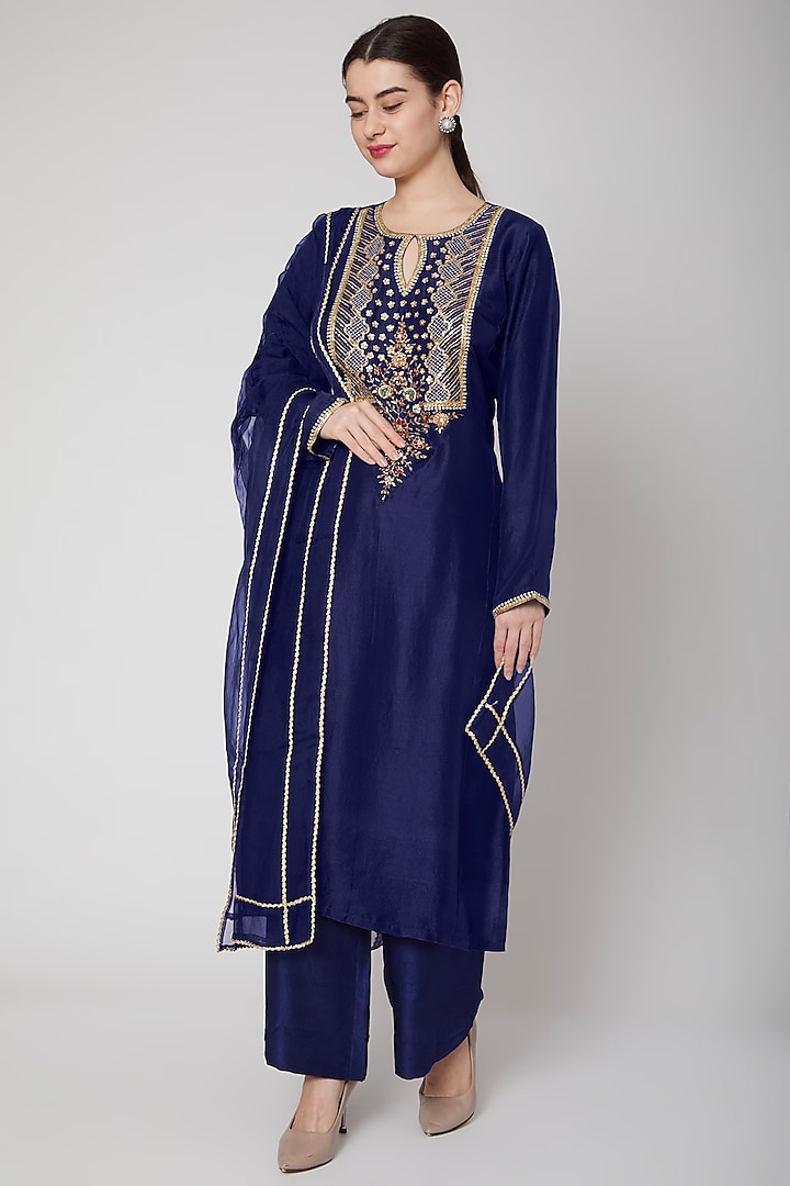 Cobalt Blue Sequins Embroidered Kurta Set by Nadima Saqib