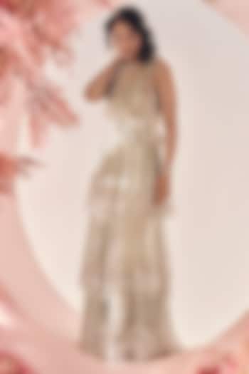 Mint & Olive Green Hand Embroidered Party Wear Dress by Not So Serious By Pallavi Mohan at Pernia's Pop Up Shop