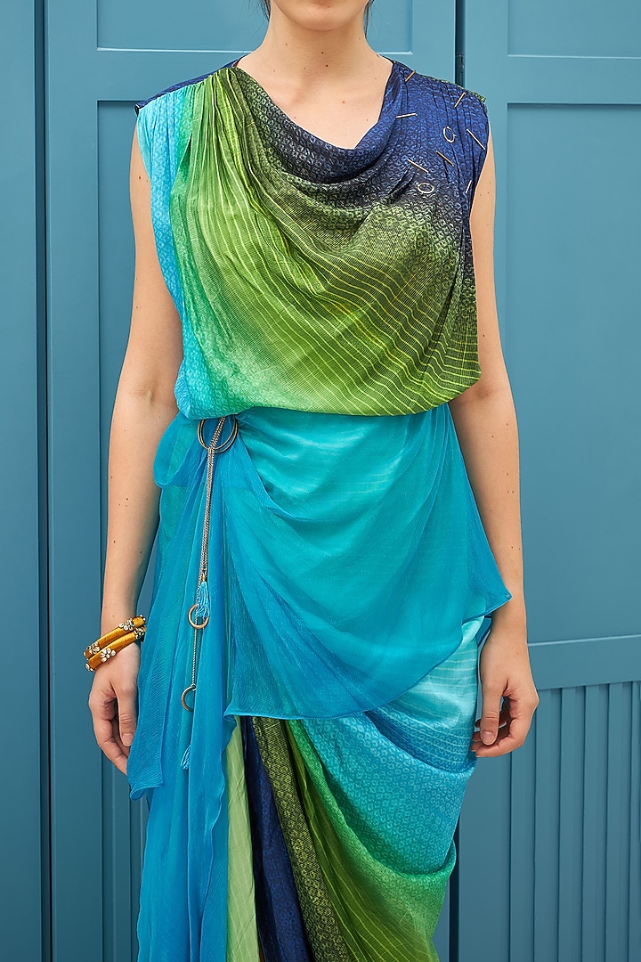 Multi-Colored Digital Printed Draped Summer Dress by Naina Seth at Pernia's Pop Up Shop