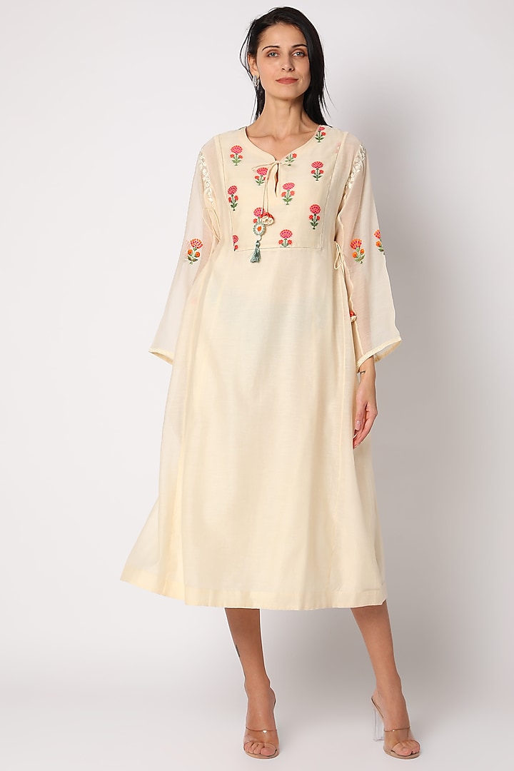 Eggnog Hand Embroidered Dress by Neeta Bhargava at Pernia's Pop Up Shop