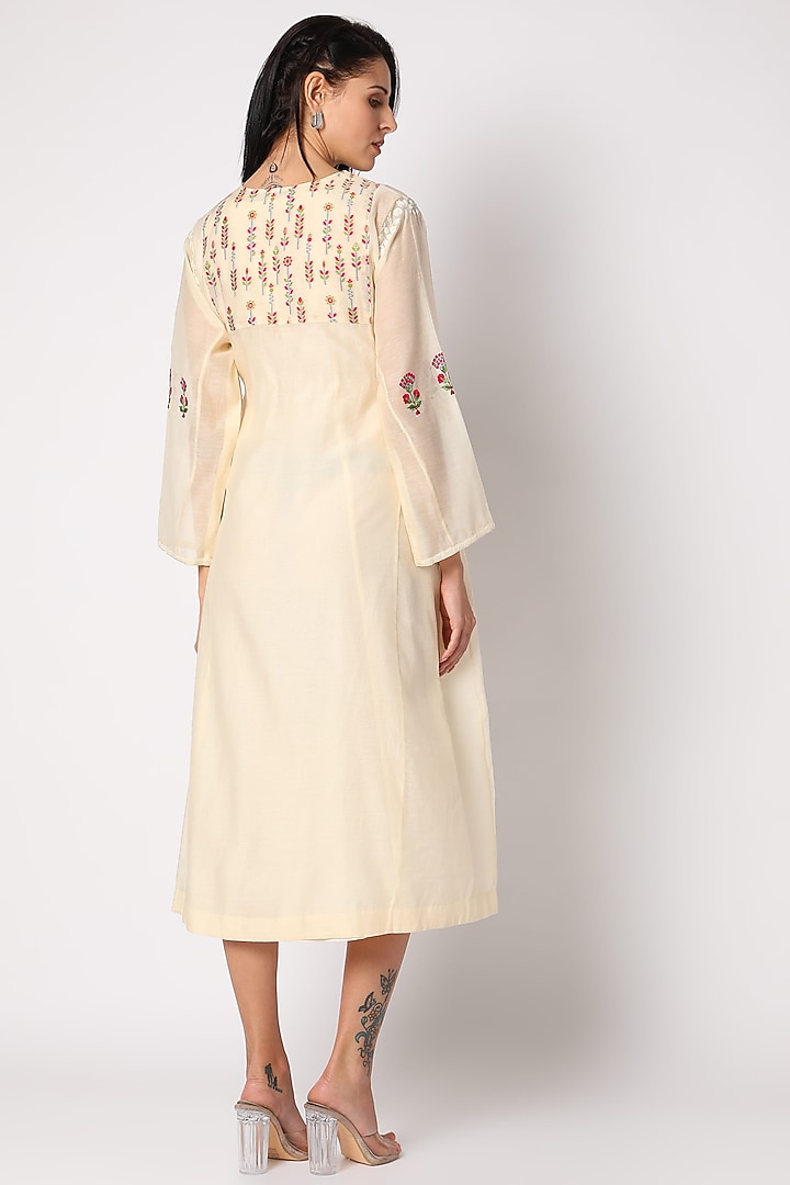 Eggnog Hand Embroidered Hand Woven Vacation Dress by Neeta Bhargava at Pernia's Pop Up Shop