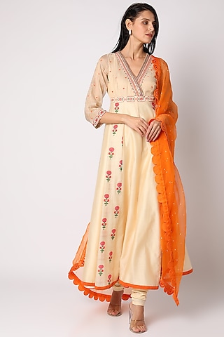 Eggnog Embroidered Anarkali Set by Neeta Bhargava