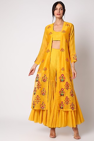 Mango Orange Hand Embroidered Gharara Set by Neeta Bhargava