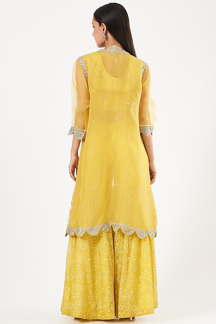 Dandelion Yellow Hand Embroidered Jacket Set by NEETA BHARGAVA at Pernia's Pop Up Shop