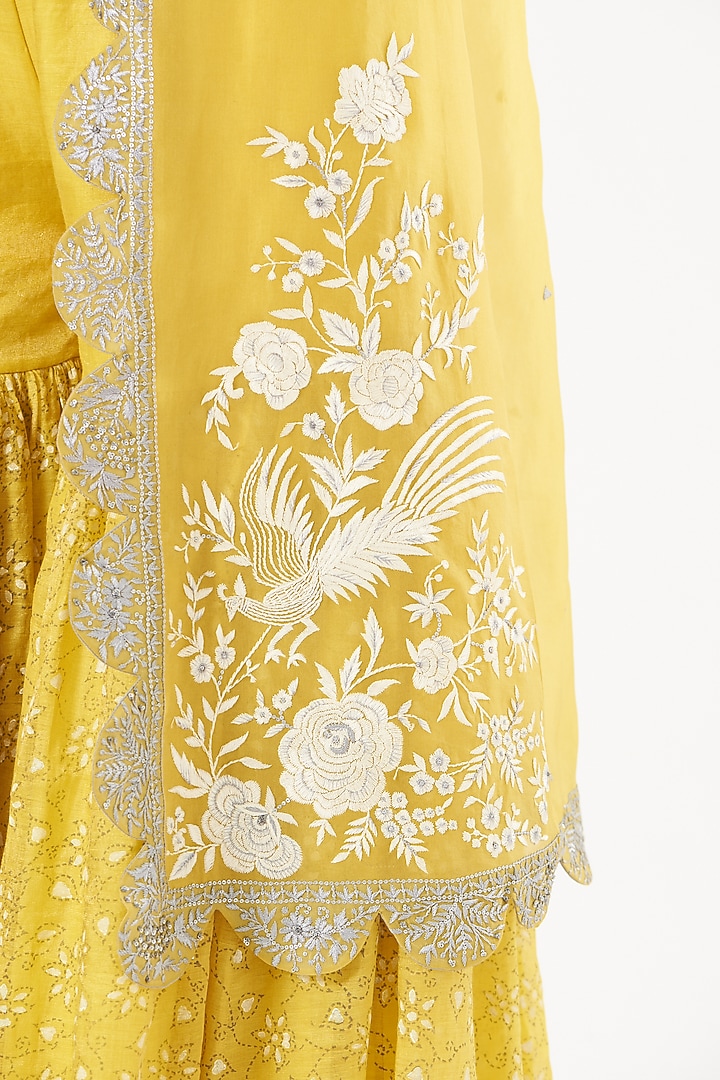 Dandelion Yellow Hand Embroidered Jacket Set by NEETA BHARGAVA at Pernia's Pop Up Shop