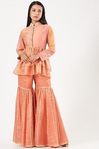 Dark Peach Chanderi Top by NEETA BHARGAVA