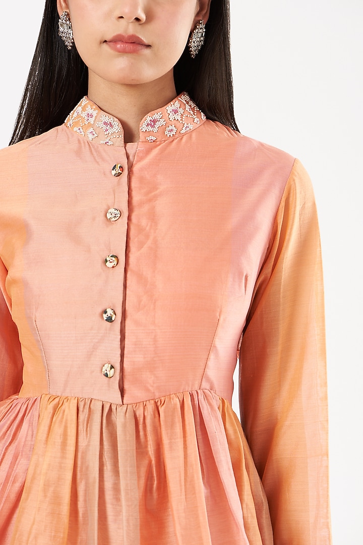 Dark Peach Chanderi Top by NEETA BHARGAVA at Pernia's Pop Up Shop