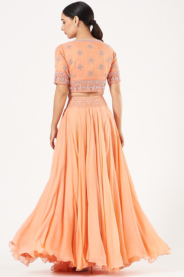 Peach Chiffon Wedding Lehenga Set by NEETA BHARGAVA at Pernia's Pop Up Shop