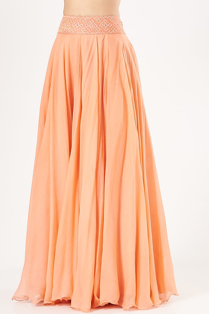Peach Chiffon Wedding Lehenga Set by NEETA BHARGAVA at Pernia's Pop Up Shop