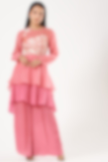 Pink Tissue Chiffon Crepe Sharara Set by Neeta Bhargava at Pernia's Pop Up Shop