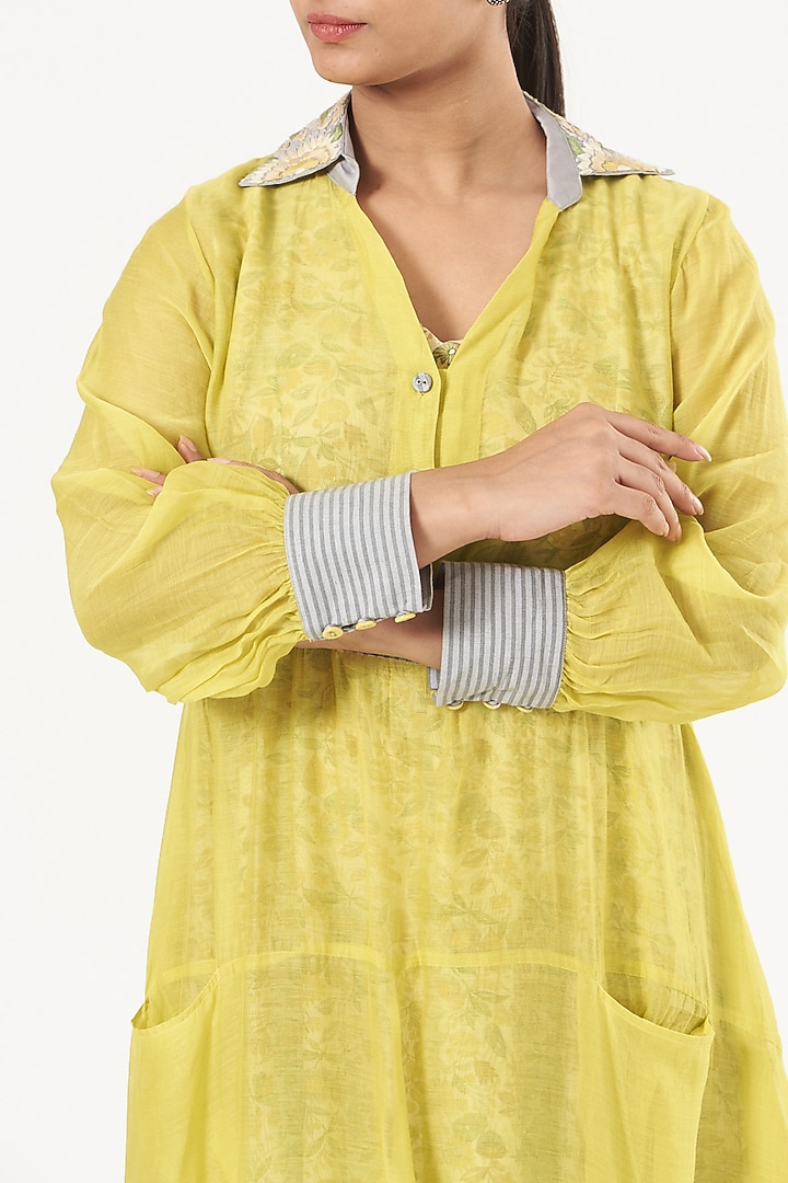 Yellow-Green Embroidered Maxi Vacation Dress by NEETA BHARGAVA at Pernia's Pop Up Shop