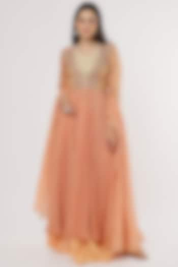 Peach Printed Anarkali Set by NEETA BHARGAVA at Pernia's Pop Up Shop