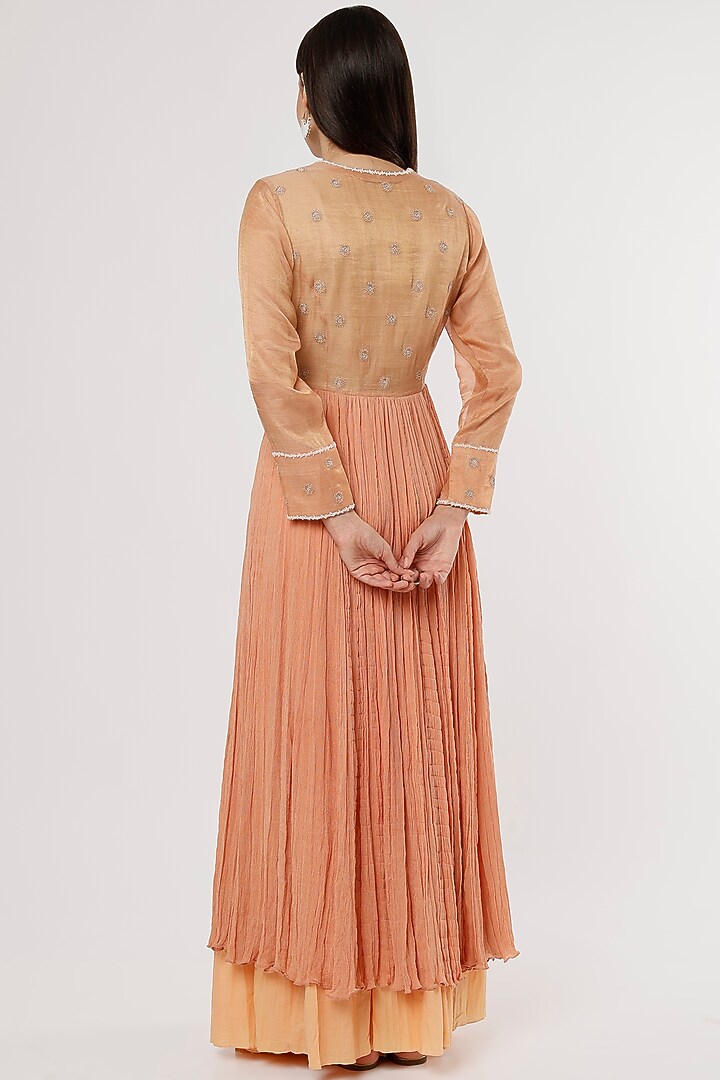 Peach Printed Wedding Anarkali Set by NEETA BHARGAVA at Pernia's Pop Up Shop