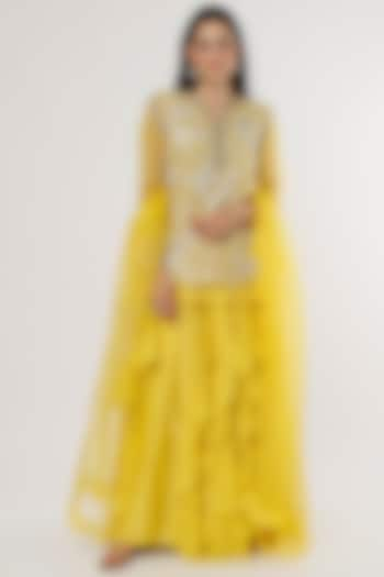 Lime Yellow Embroidered Sharara Set by NEETA BHARGAVA at Pernia's Pop Up Shop