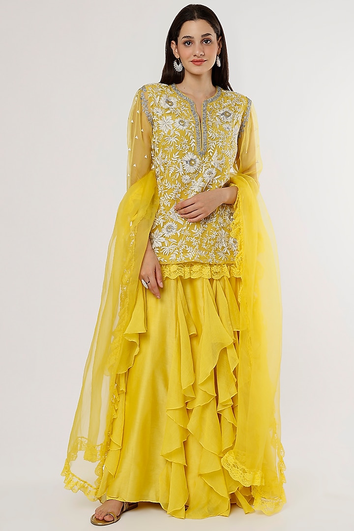 Lime Yellow Embroidered Sharara Set by NEETA BHARGAVA at Pernia's Pop Up Shop