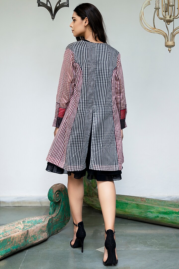 Black Georgette Vacation Dress With Jacket by NEETA BHARGAVA at Pernia's Pop Up Shop