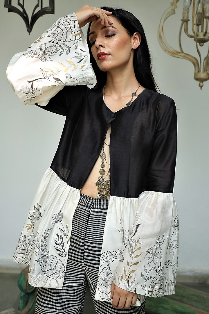Black Maheshwari Pant Set by NEETA BHARGAVA at Pernia's Pop Up Shop