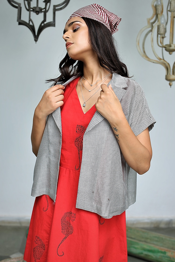 Salsa Red Poplin Vacation Dress With Jacket by NEETA BHARGAVA at Pernia's Pop Up Shop