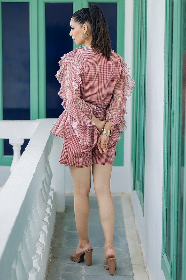 Vermillion Red Embroidered Co-Ord Set by NEETA BHARGAVA at Pernia's Pop Up Shop