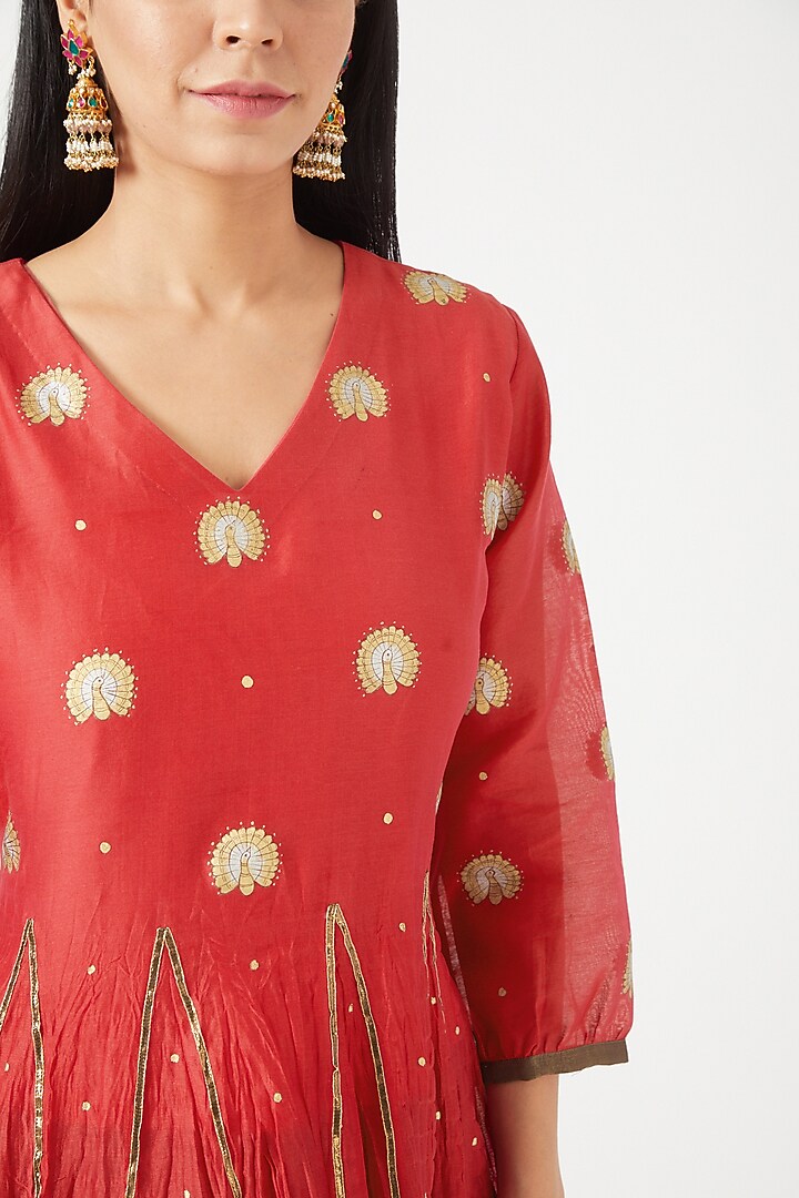 Brown Crushed Skirt Set With Attached Pants by NEETA BHARGAVA at Pernia's Pop Up Shop