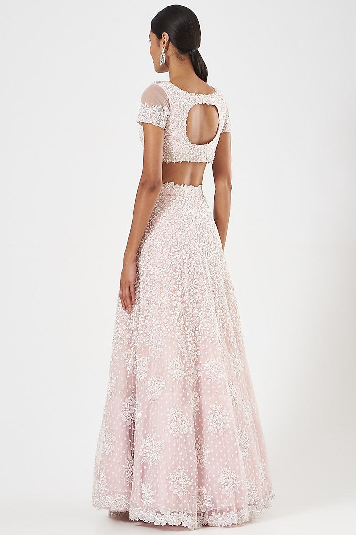 Crystal Pink Embroidered Bridal Lehenga Set by Natasha Dalal at Pernia's Pop Up Shop