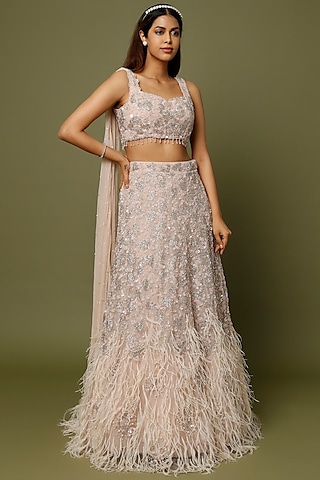 Rose Gold Embroidered Lehenga Set by Natasha Dalal