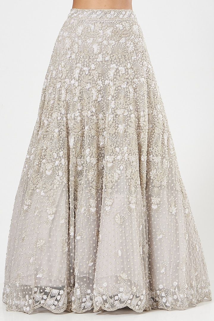 Silver Net Embroidered Bridal Lehenga Set by Natasha Dalal at Pernia's Pop Up Shop