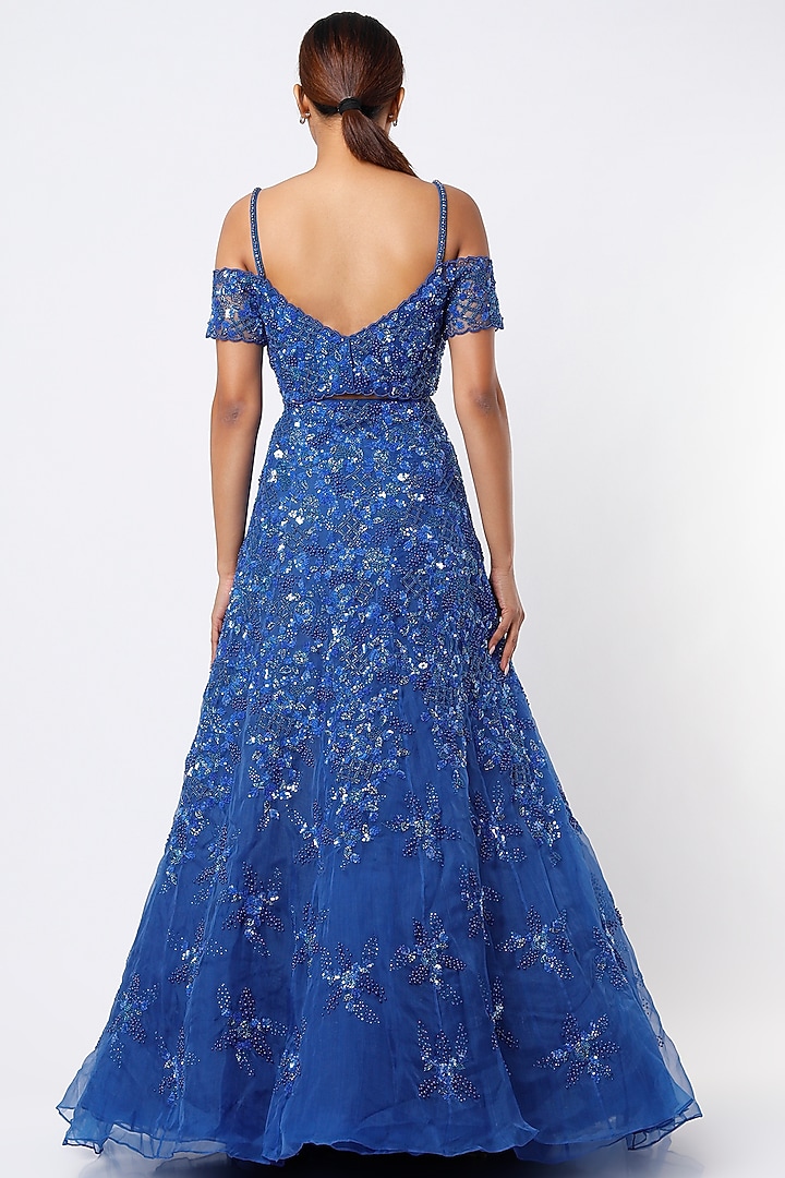Electric Blue Embroidered Bridal Lehenga Set by Natasha Dalal at Pernia's Pop Up Shop