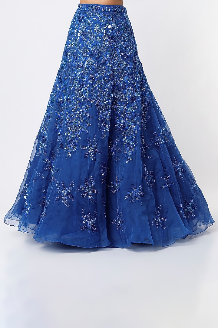 Electric Blue Embroidered Bridal Lehenga Set by Natasha Dalal at Pernia's Pop Up Shop