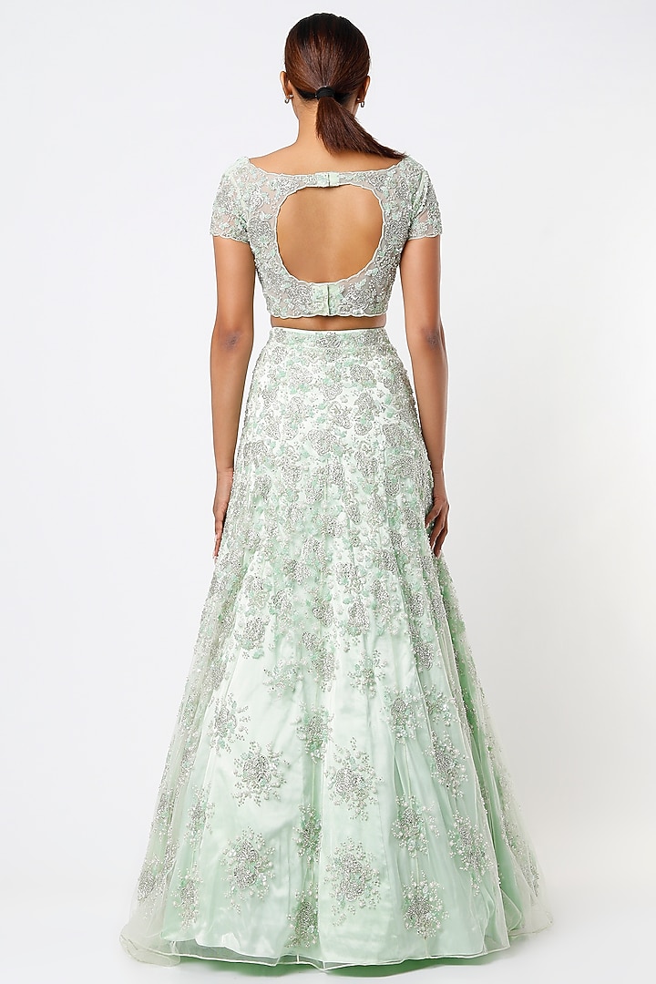 Mint Embroidered Bridal Lehenga Set by Natasha Dalal at Pernia's Pop Up Shop