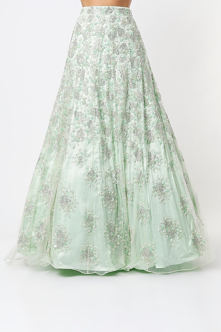 Mint Embroidered Bridal Lehenga Set by Natasha Dalal at Pernia's Pop Up Shop
