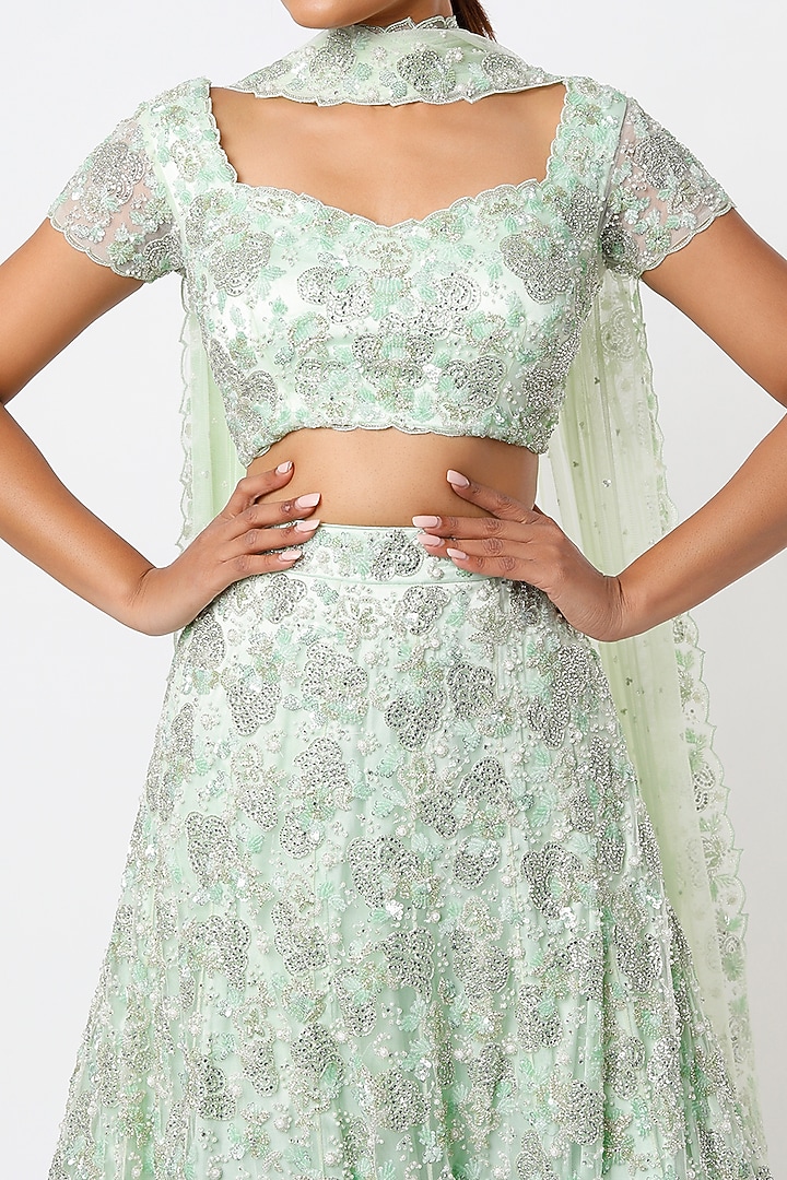 Mint Embroidered Bridal Lehenga Set by Natasha Dalal at Pernia's Pop Up Shop