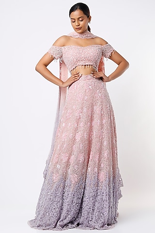 Blush Pink Embroidered Lehenga Set by Natasha Dalal