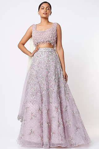 Light Lilac Sequins Embroidered Lehenga Set by Natasha Dalal