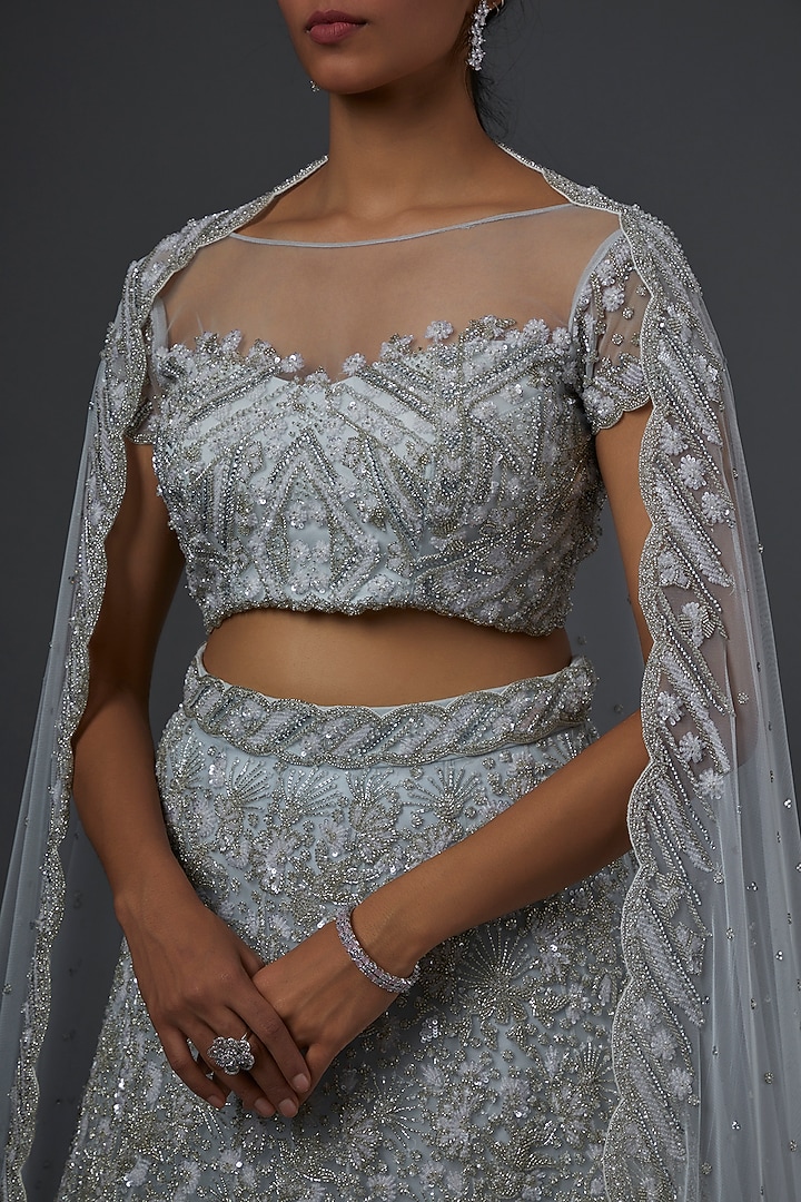 Sky Blue Sequins Embroidered Bridal Lehenga Set by Natasha Dalal at Pernia's Pop Up Shop