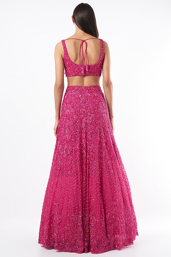 Fuschia Pink Embroidered Bridal Lehenga Set by Natasha Dalal at Pernia's Pop Up Shop