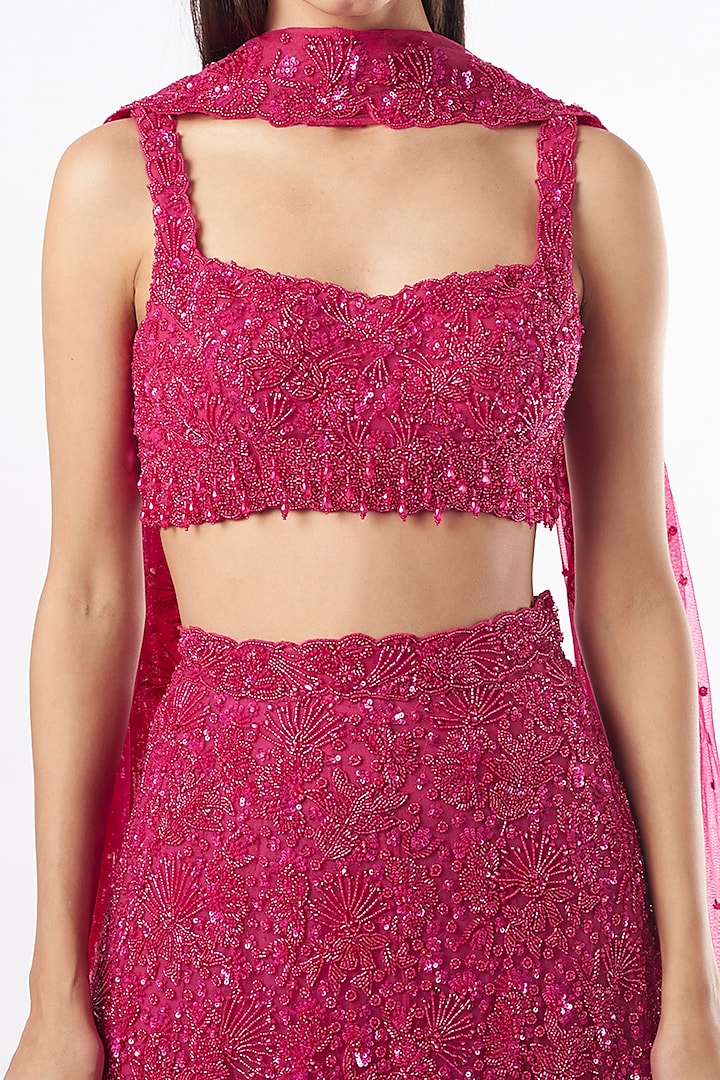 Fuschia Pink Embroidered Bridal Lehenga Set by Natasha Dalal at Pernia's Pop Up Shop